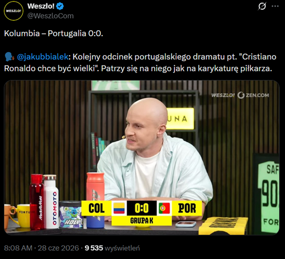 Tak Jakub Białek NAZWAŁ Cristiano Ronaldo po meczu z Kolumbią O.o